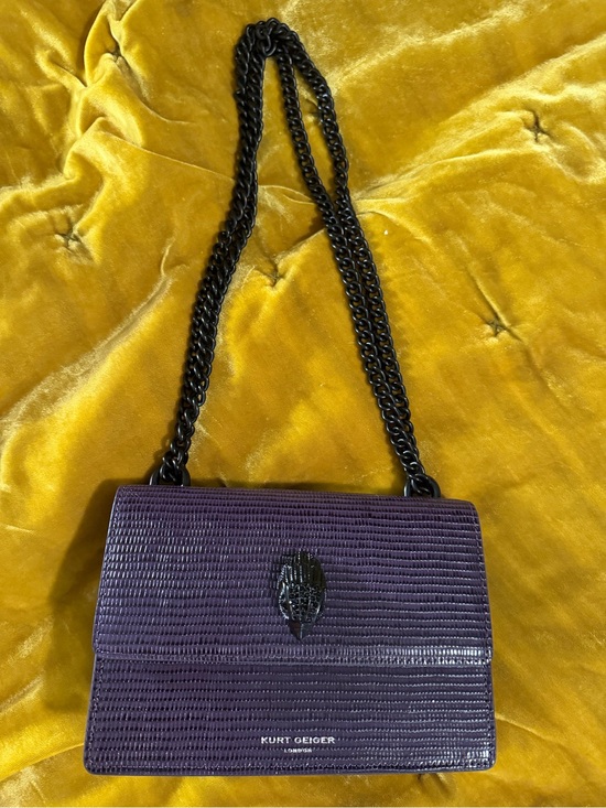 Kurt Geiger Handbags - Kurt Geiger Deep Purple Lizard-Embossed Chain Shoulder Bag
